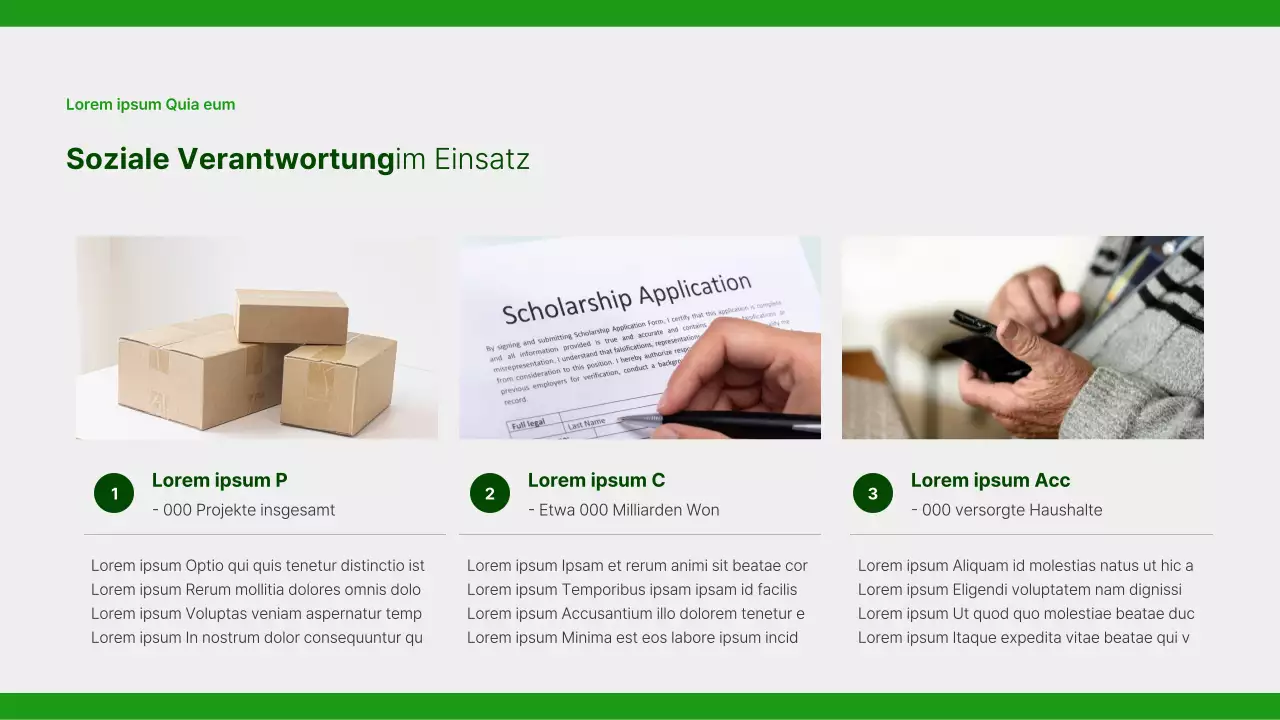 Ein einfacher Bericht zur sozialen Verantwortung von Unternehmen in Grün und Grau