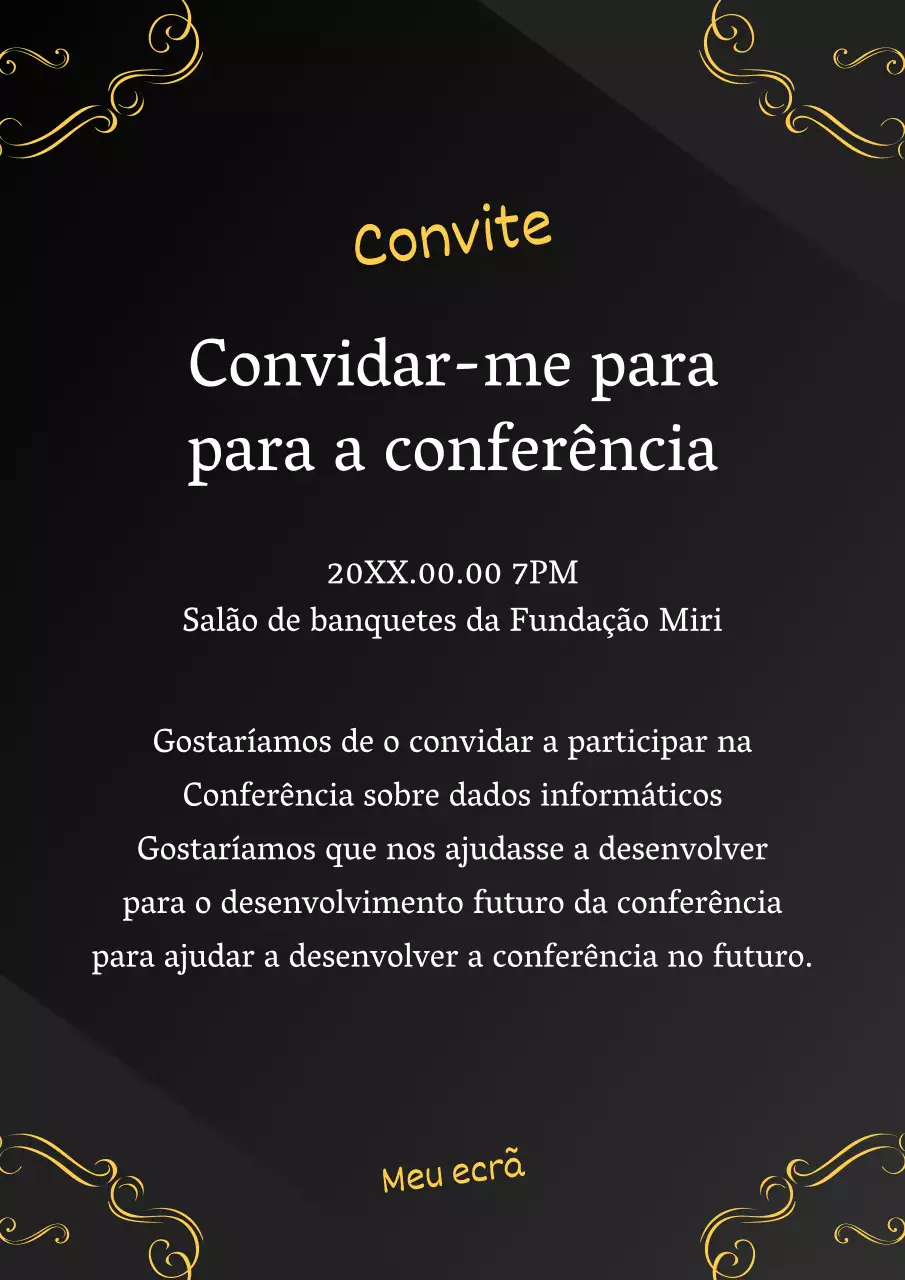 Um convite de conferência luxuoso em preto e amarelo