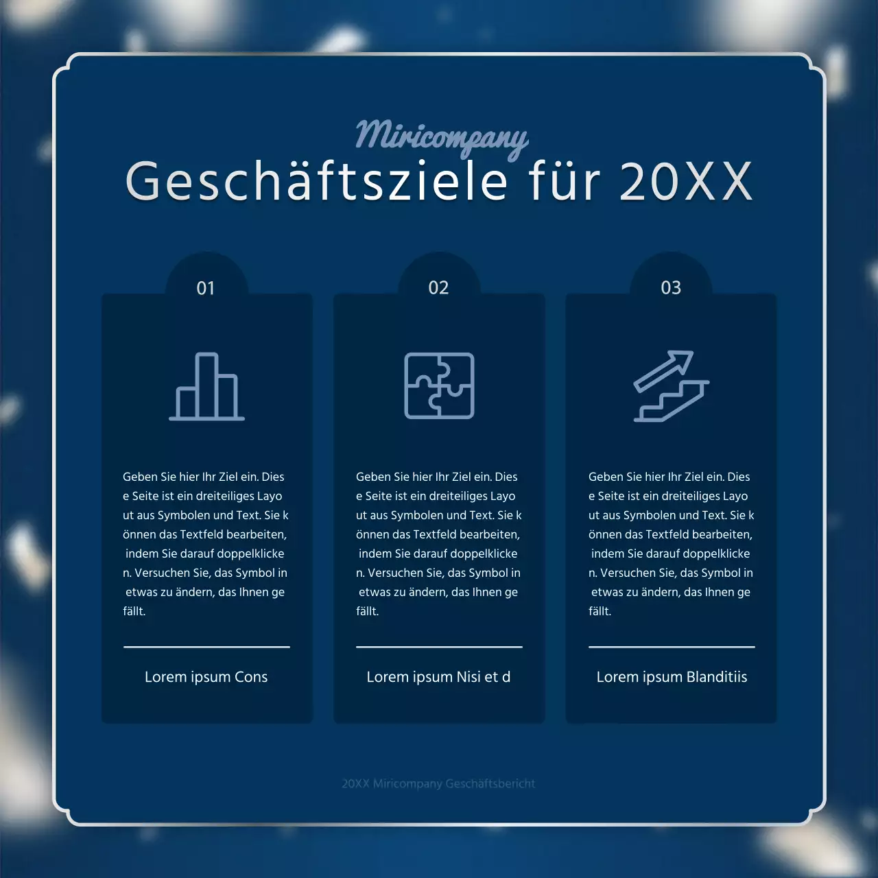 Ein luxuriöser Leistungsbericht zum Jahresende in Marineblau und Silber