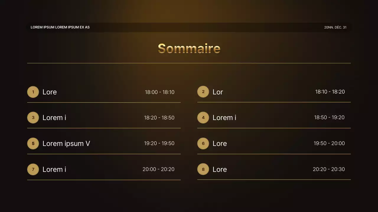 Une luxueuse présentation des performances en or et en brun et un rapport sur les événements de fin d'année