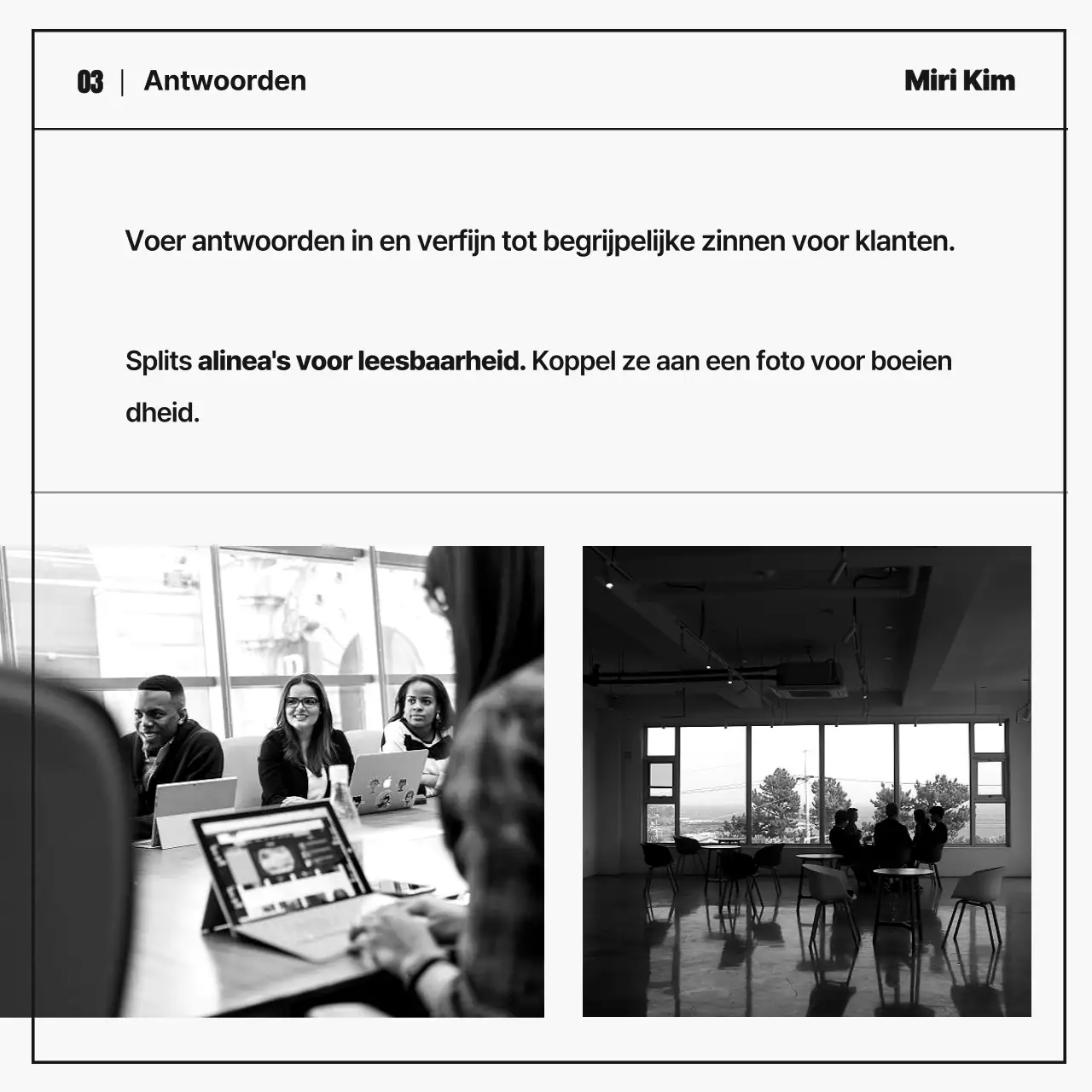 Eenvoudig zakelijk portret interview tijdschrift in zwart-wit en kaki