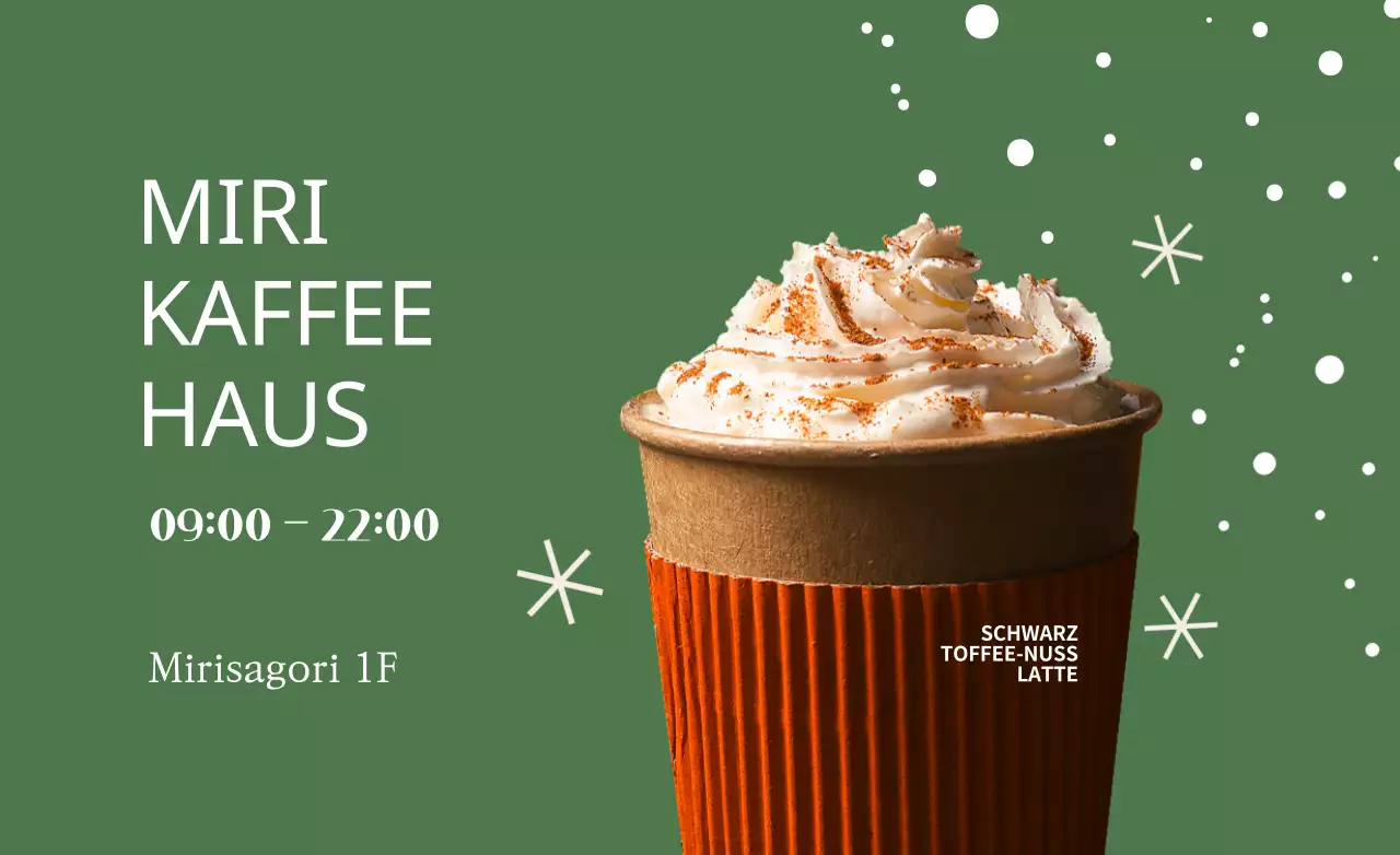 Warmes Konzept für ein Café mit Schneeflocken, Serifen und Kaffee