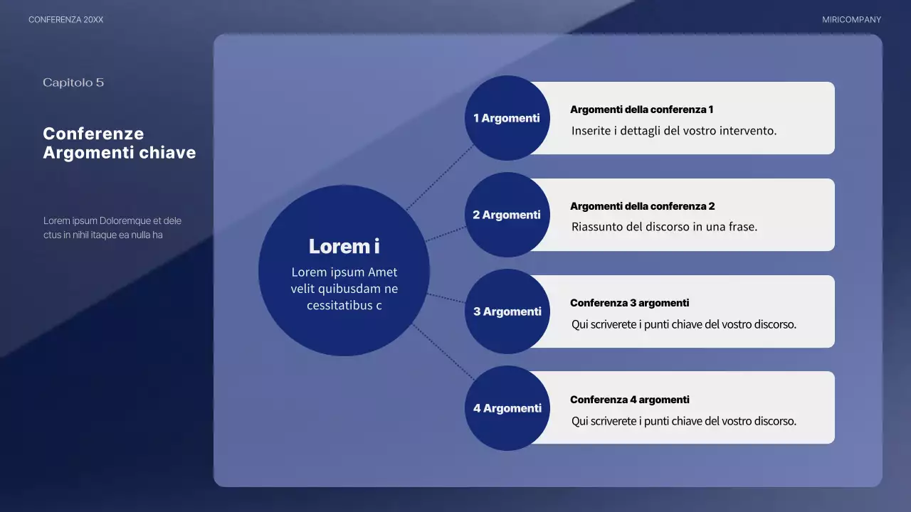 Una moderna presentazione per conferenze in blu navy