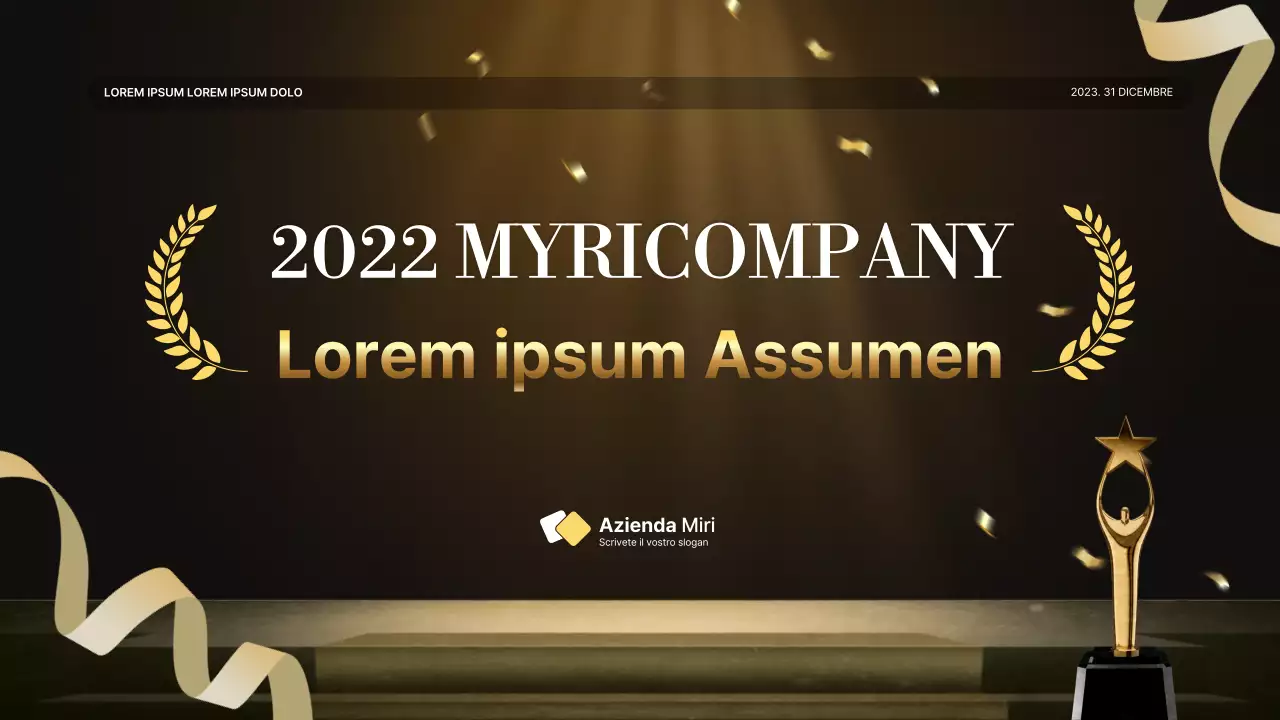 Una lussuosa presentazione delle prestazioni in oro e marrone e un resoconto dell'evento di fine anno