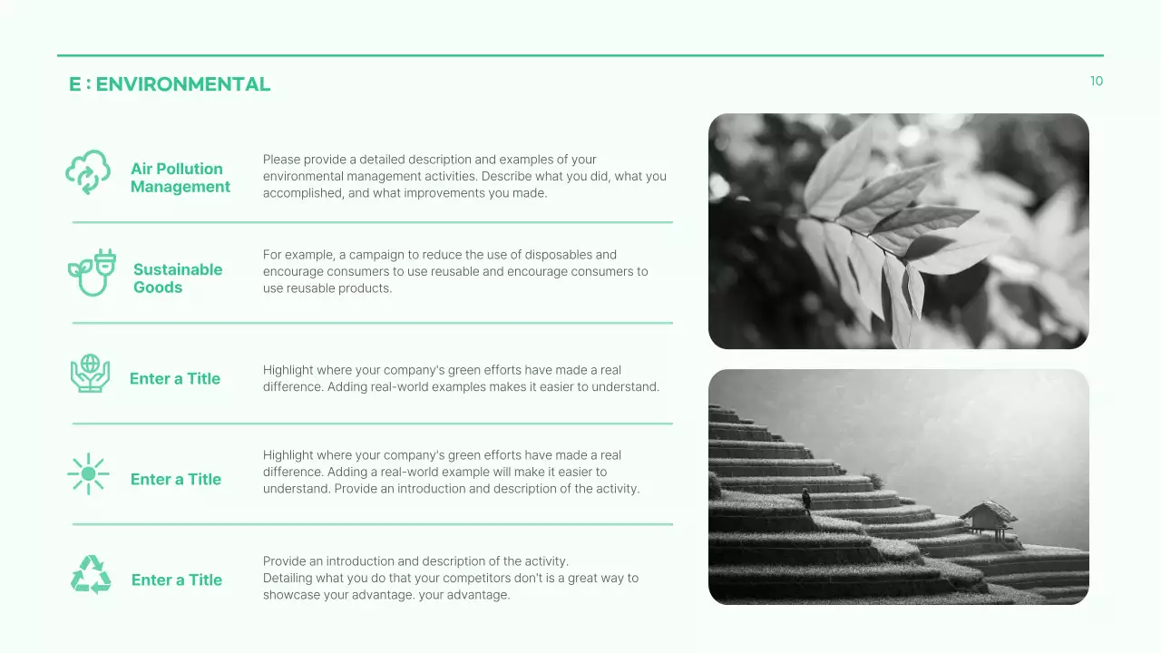 Green Modern 지속 가능성 보고서 문서 프레젠테이션