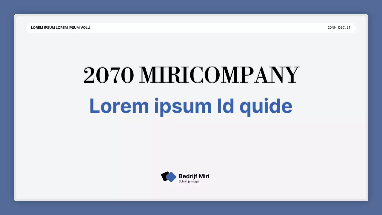 Een eenvoudige blauw-witte prestatiepresentatie en verslag van het eindejaarsevenement