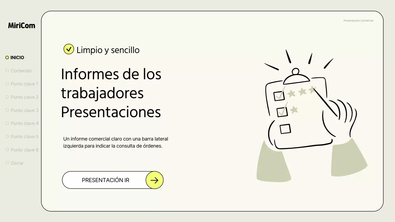 Un sencillo informe comercial en caqui y neón