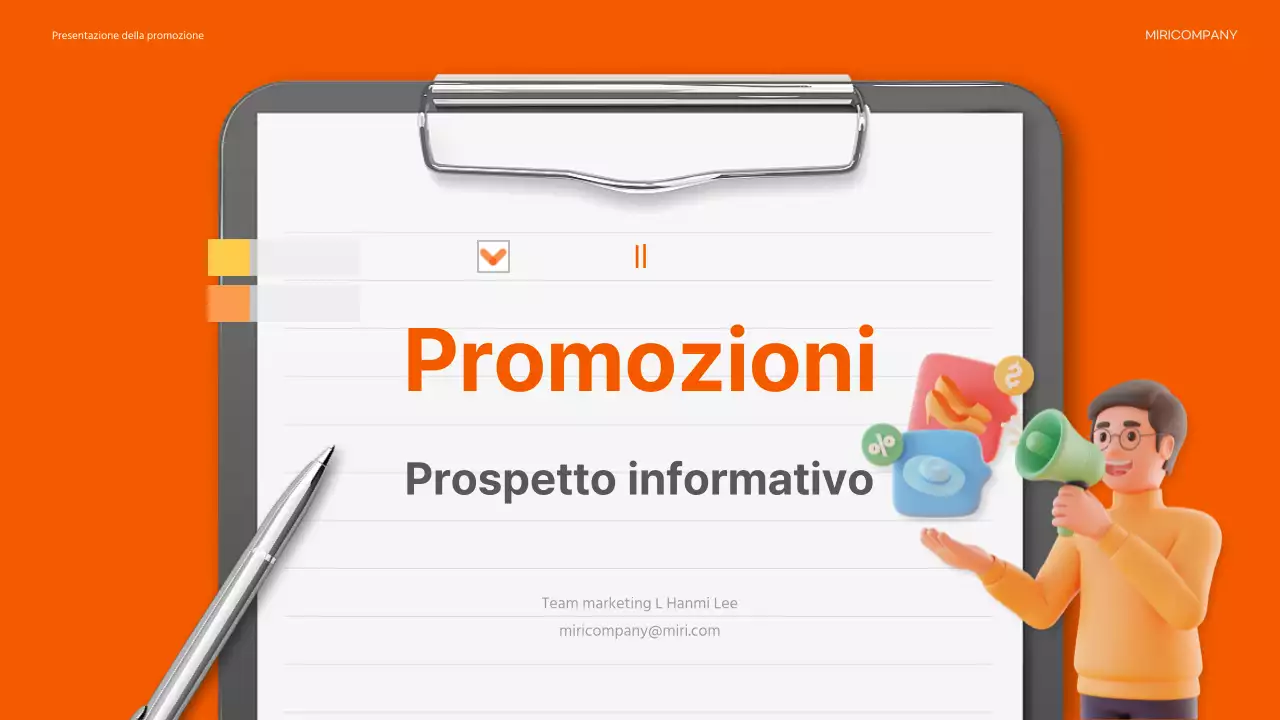 Una brochure promozionale di tendenza in arancione e grigio