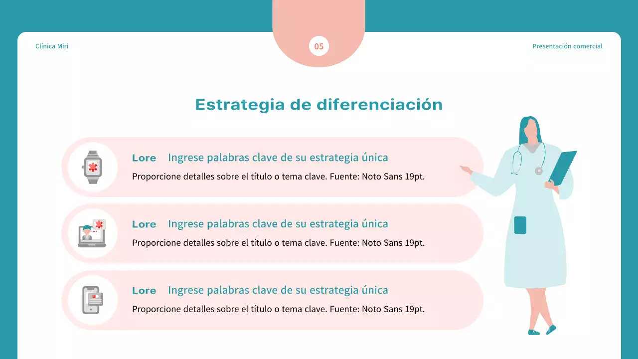 Propuesta sencilla de marketing hospitalario en azul y rojo