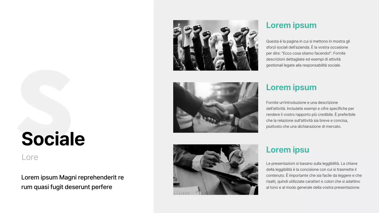 Sensazione di base con accenti di colore menta Rapporto ESG