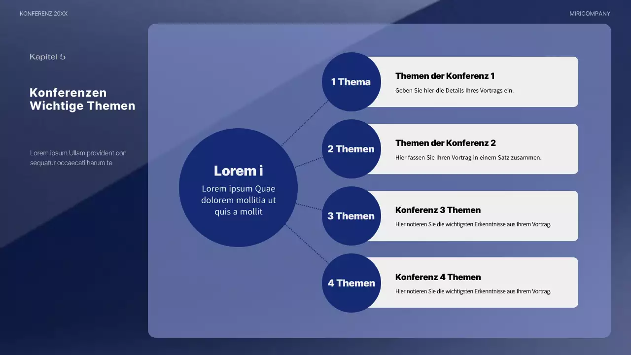 Eine moderne Konferenzpräsentation in Marineblau