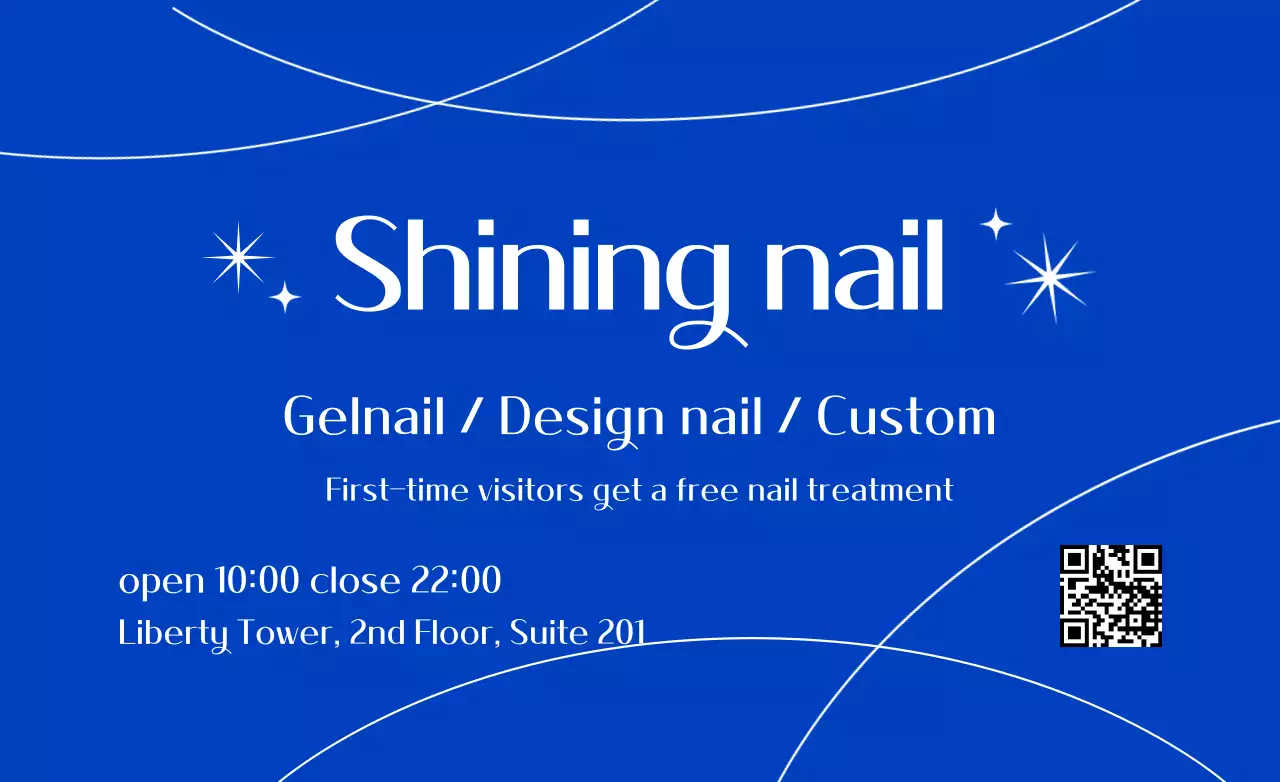 Salon kuku biru dengan garis-garis dan bintang gemerlap