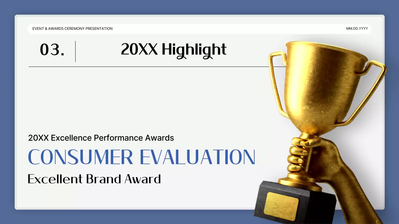 A simple blue-and-white performance presentation and end-of-year event report