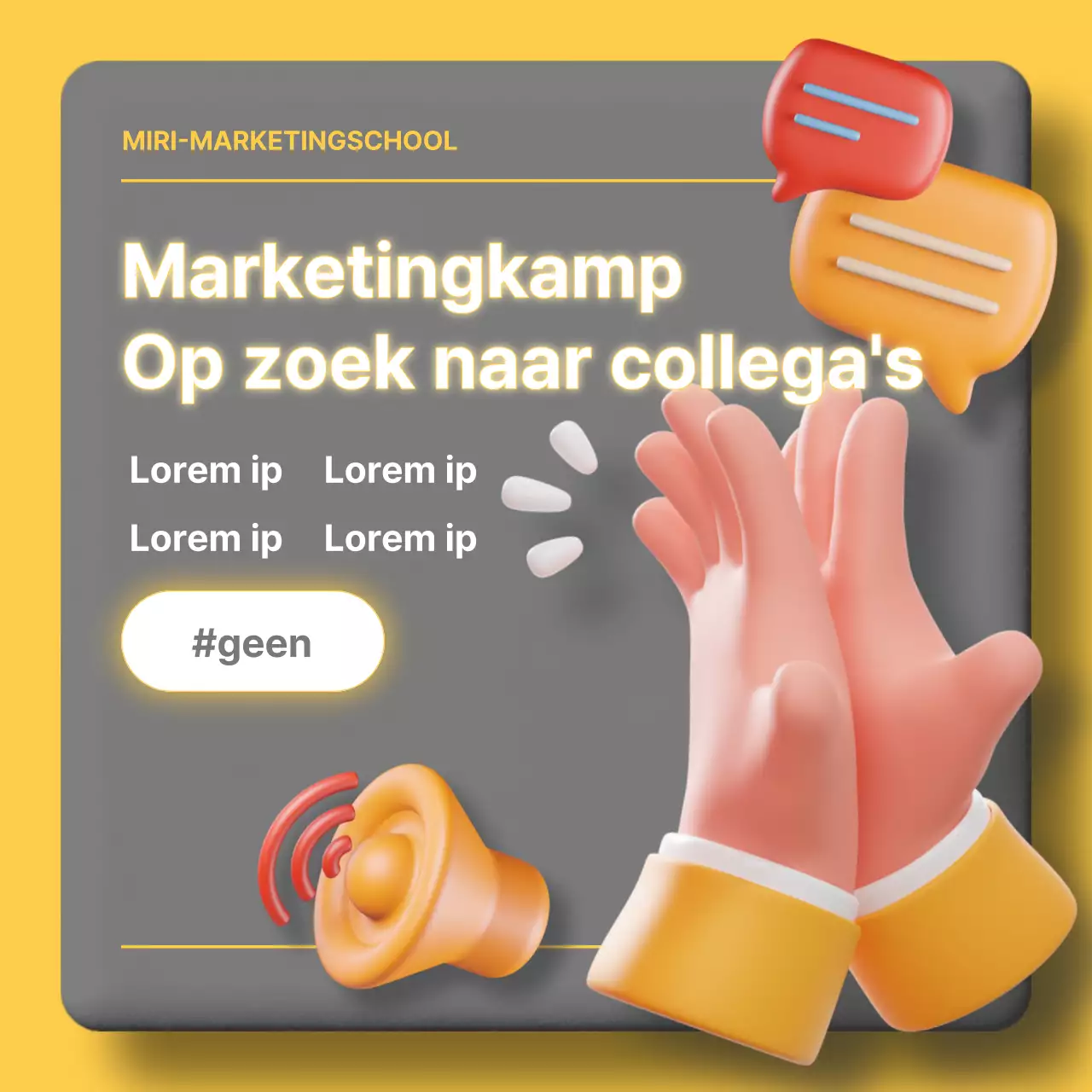 Het geel en grijs promoten, gezellig marketingkamp rekruteren