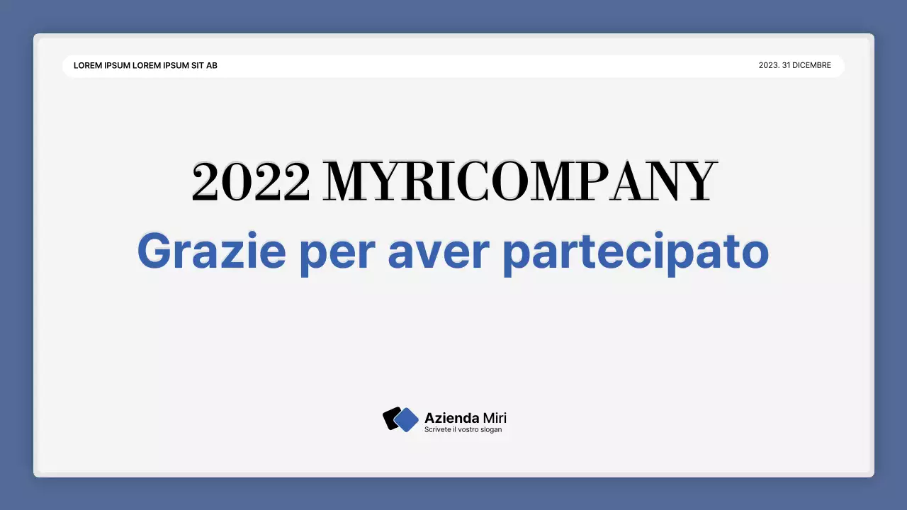 Una semplice presentazione della performance in bianco e blu e una relazione sull'evento di fine anno.