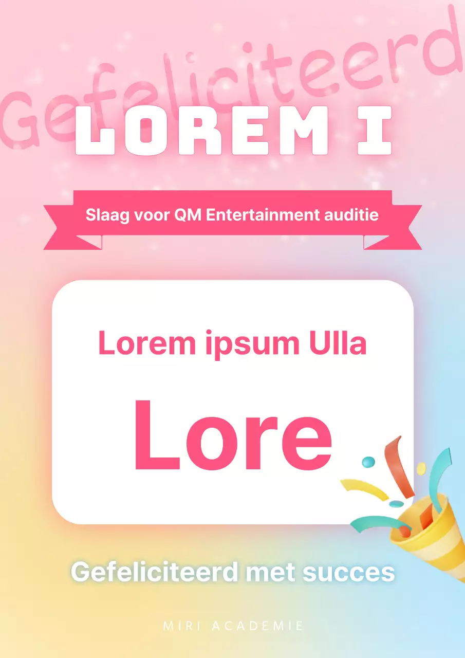 Een kitscherige roze en gele auditiepas advertentie