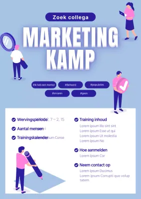 Aankondiging van een schattig marketingkamp in blauw en roze