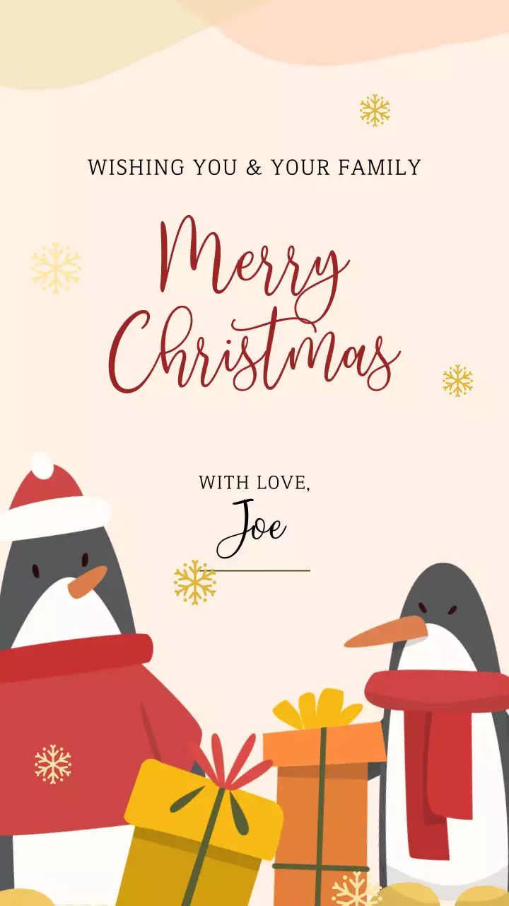귀여운 베이지색 일러스트 펭귄 크리스마스 인사 인스타그램 스토리