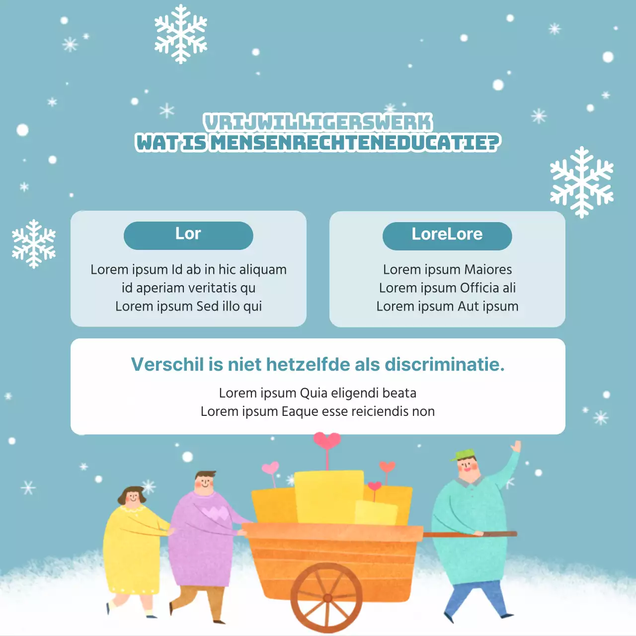 Promoot de werving van wintervrijwilligers met geel en lichtblauw.