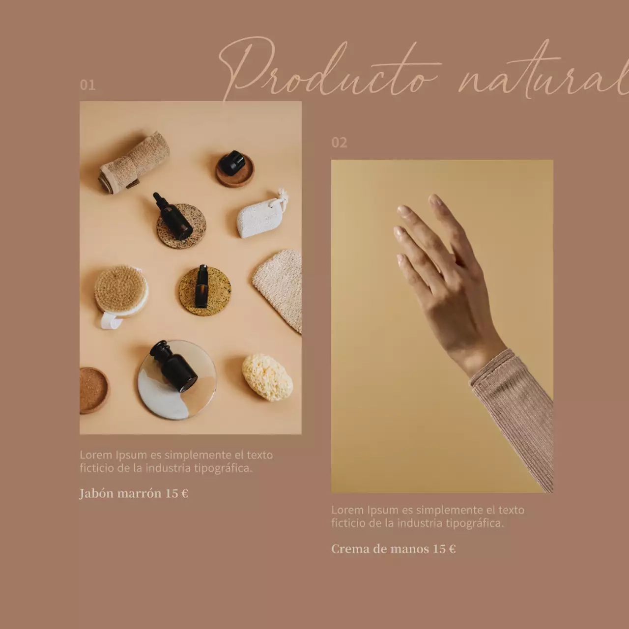 Publicidad de una marca de cosméticos de lujo en marrón y marfil.