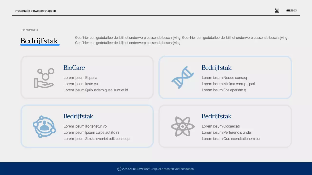 Modern gezondheidszorg- en farmaceutisch bedrijfsprofiel in marineblauw