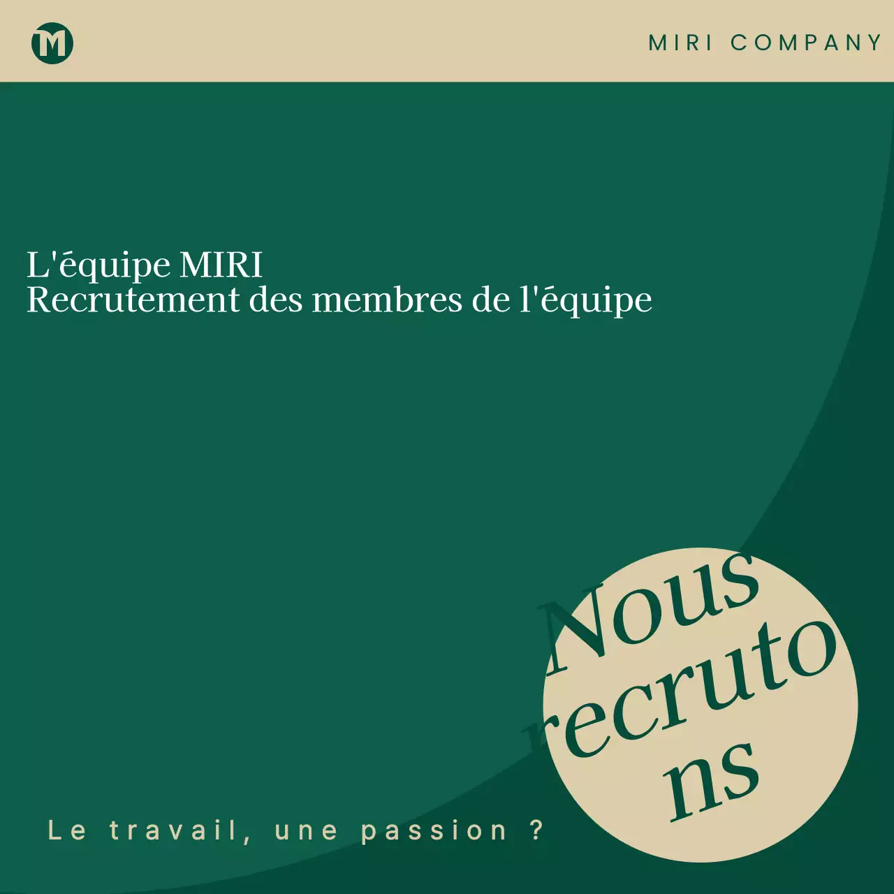 Annonce moderne de recrutement d'une équipe en vert et beige