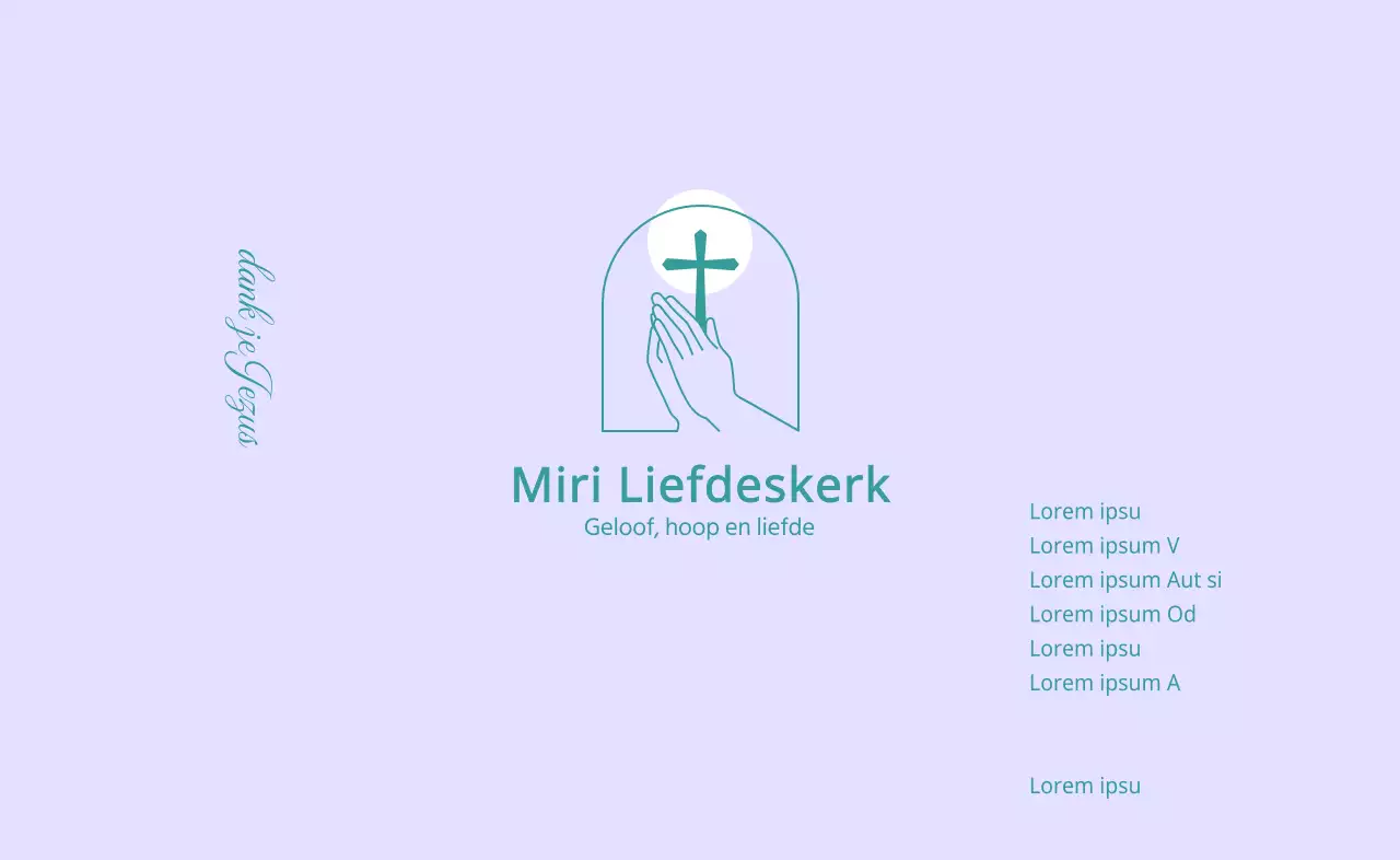 Turquoise lijnillustratie van kerklogo en bijbelvers