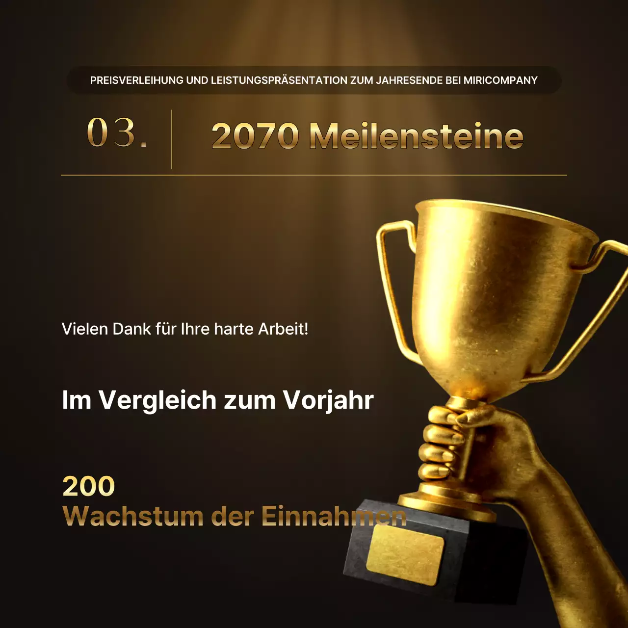 Präsentationen zu den Leistungen von Luxusgold und -braun und Berichte zu Jahresendveranstaltungen