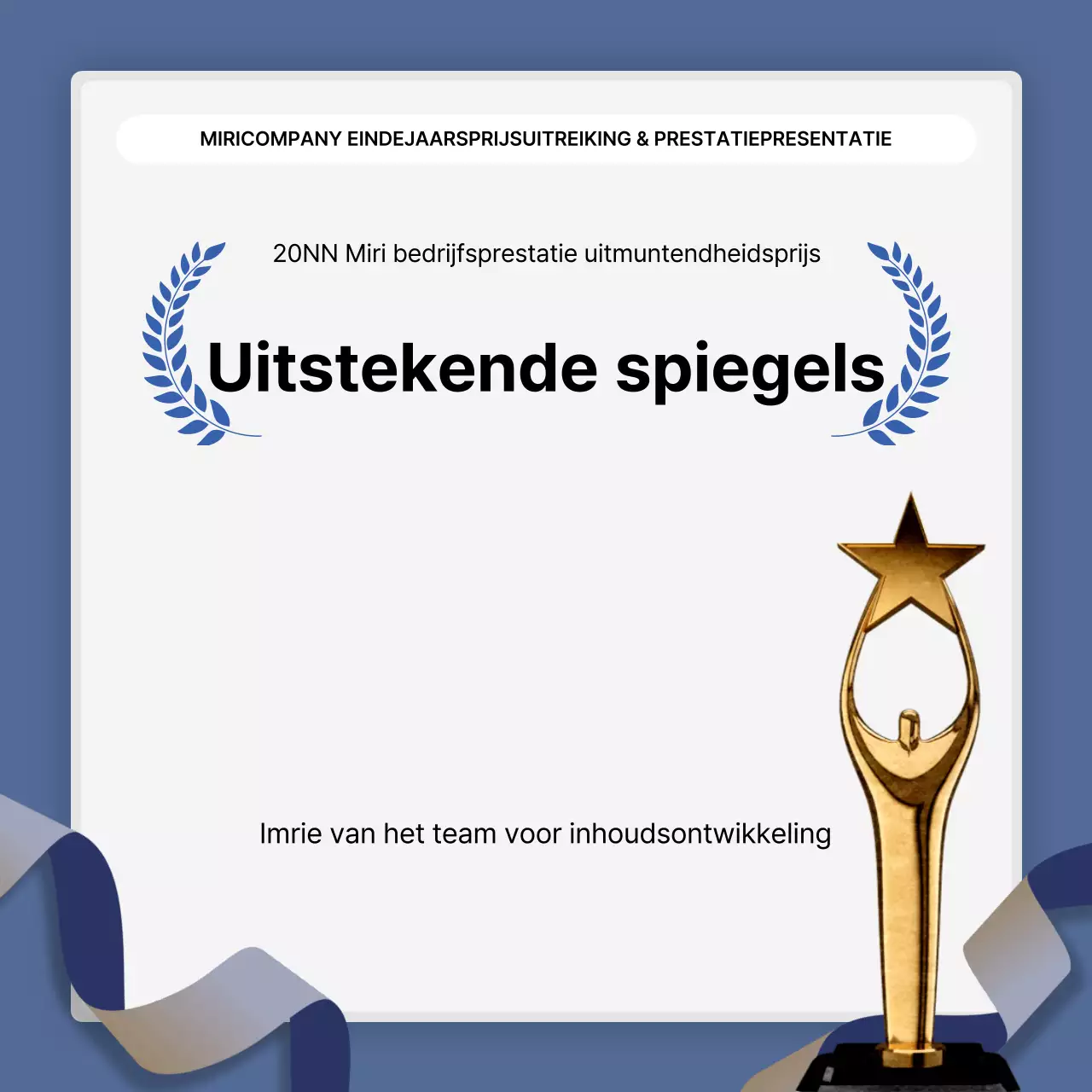 Een eenvoudige blauw-witte prestatiepresentatie en eindejaarsverslag