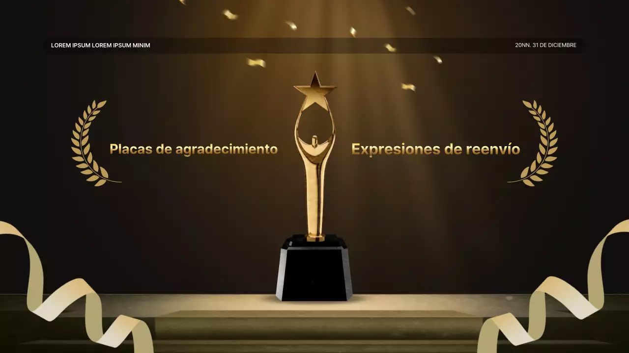 Una lujosa presentación de resultados en dorado y marrón y un informe del evento de fin de año