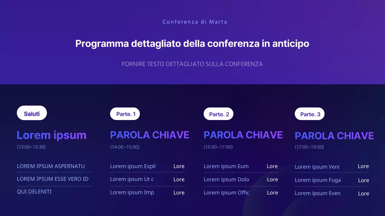 Semplice descrizione della conferenza per oratori con sfondo viola