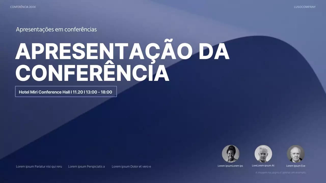 Uma apresentação de conferência moderna em azul-marinho