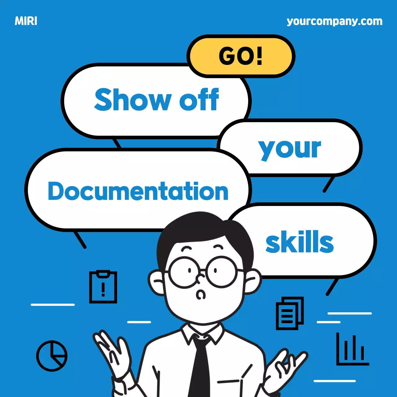 A simple blue-and-yellow introduction to writing for beginners in society