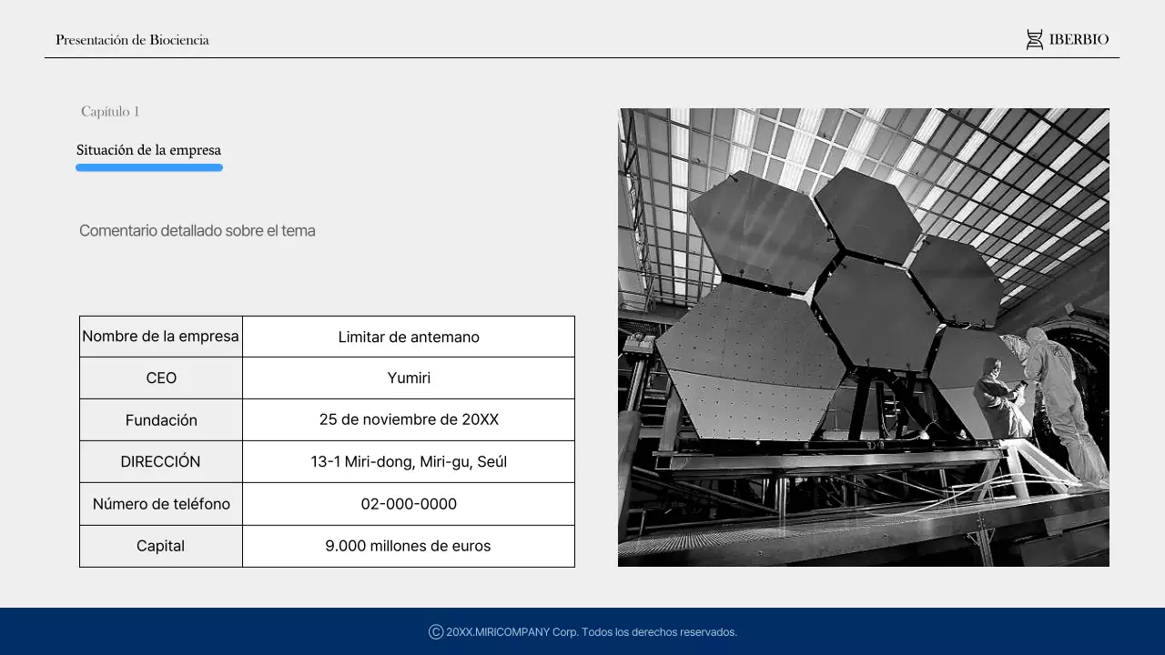 Moderno perfil de empresa sanitaria y farmacéutica en azul marino y azul