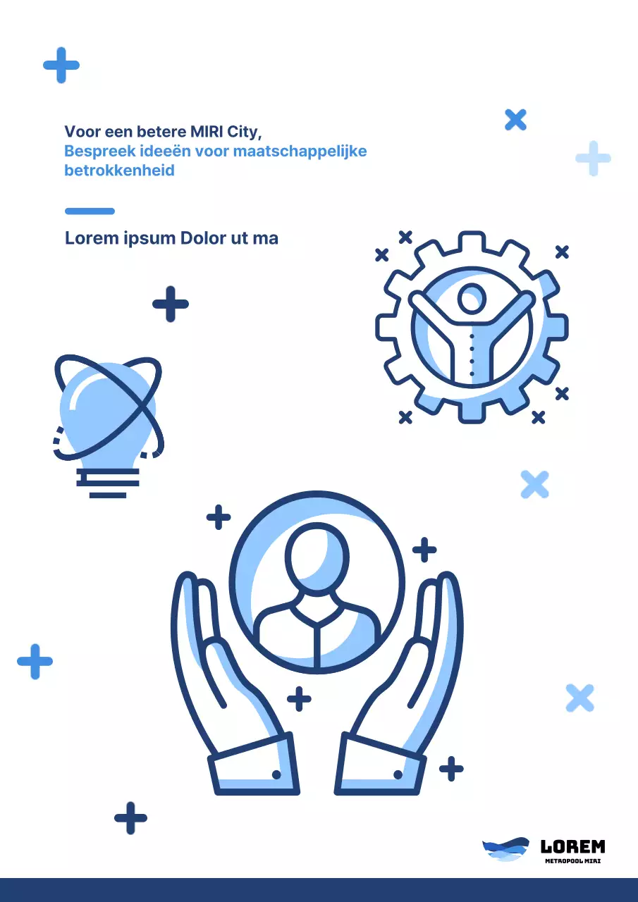 Een blauw en marineblauw briefingdocument over maatschappelijke betrokkenheid