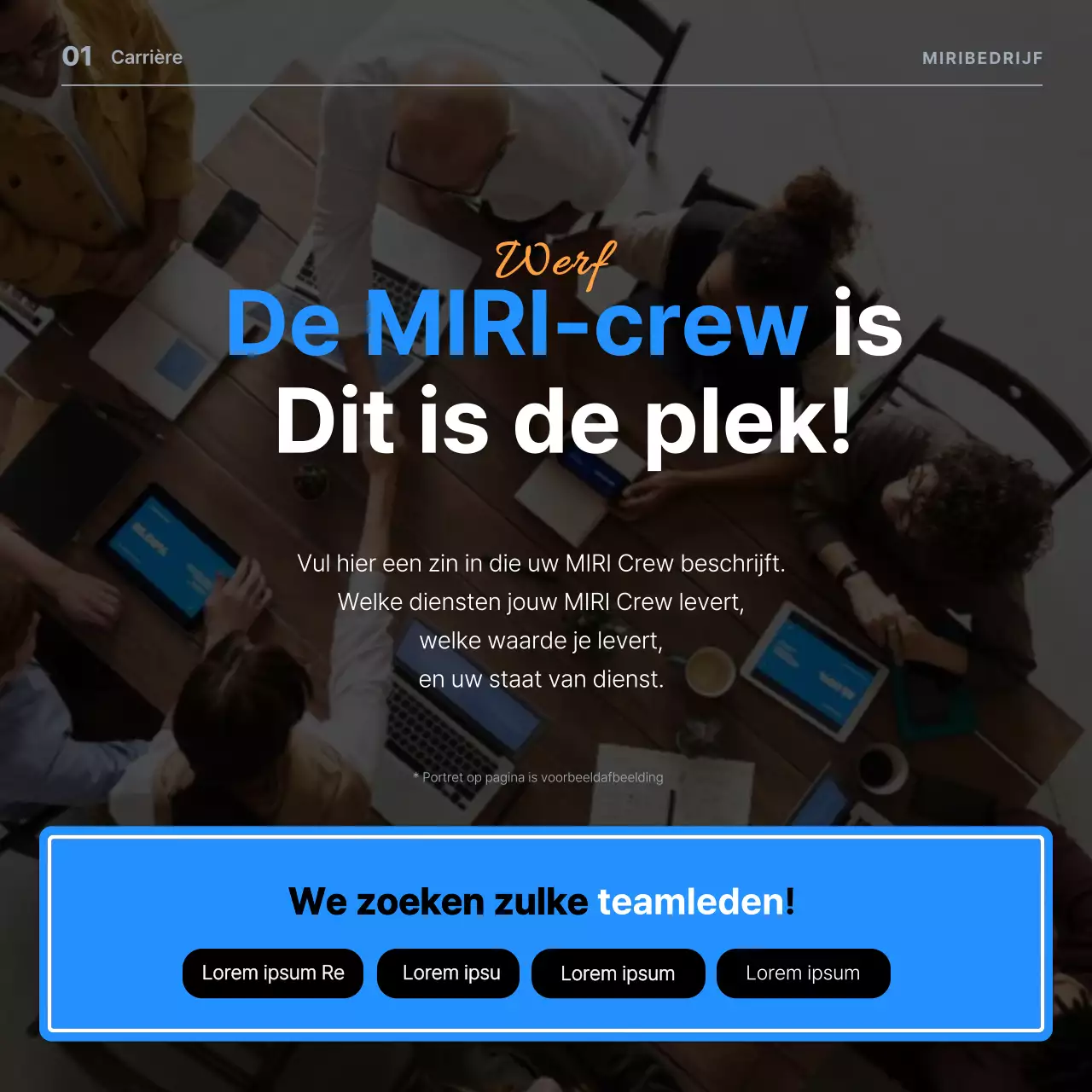 Minimalistische blauwe en oranje vacatures om carrièremogelijkheden te promoten
