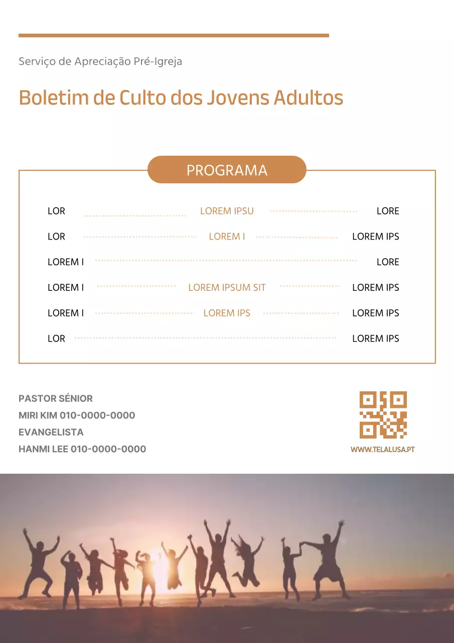 Guia moderno do boletim de serviço dominical com um fundo branco