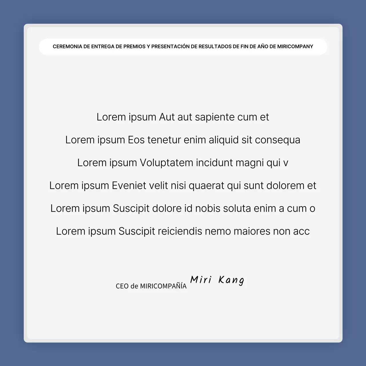 Una sencilla presentación en blanco y azul de los resultados y un informe de fin de año.