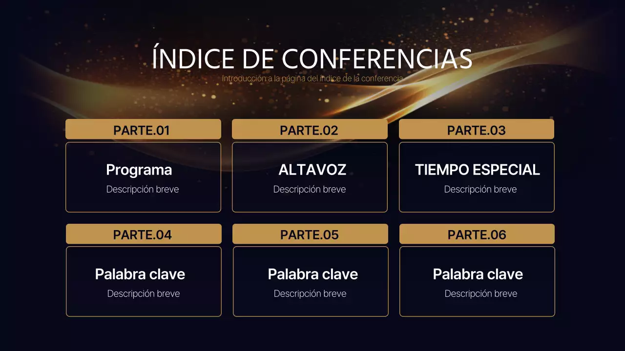 Una lujosa presentación de conferencia en azul marino y dorado