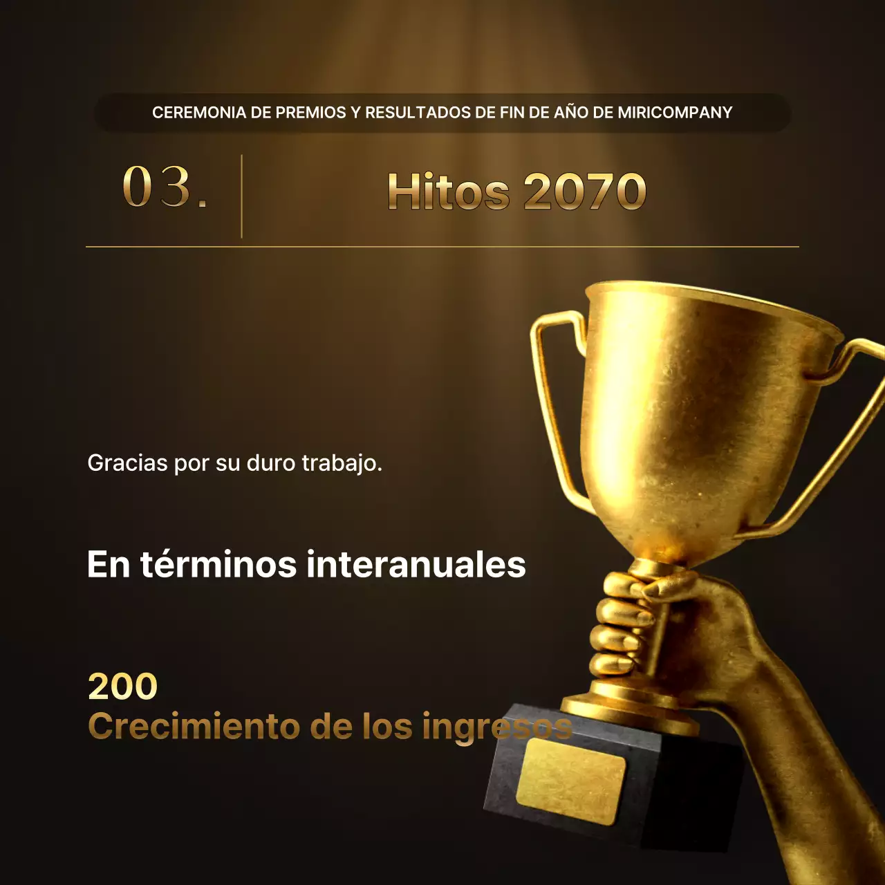 Presentaciones de resultados de lujo en oro y marrón e informes de eventos de fin de año