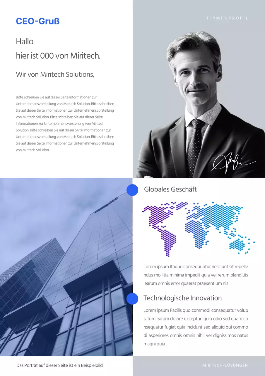 Ein moderner Firmenbrief in Blau und Schwarz