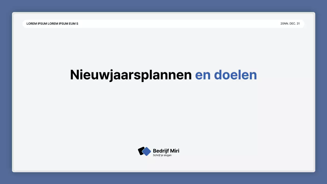 Een eenvoudige blauw-witte prestatiepresentatie en verslag van het eindejaarsevenement