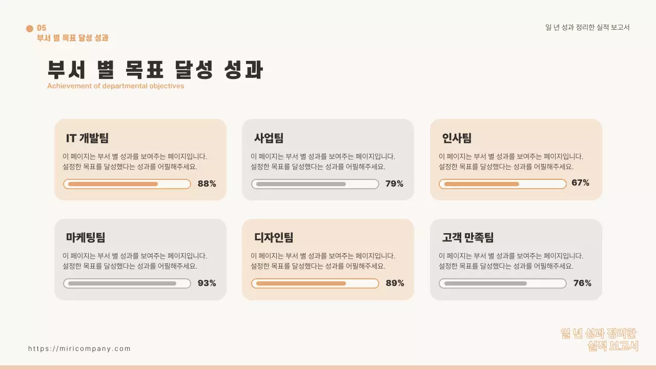 주황색의 미니멀한 1년 성과 실적 보고서