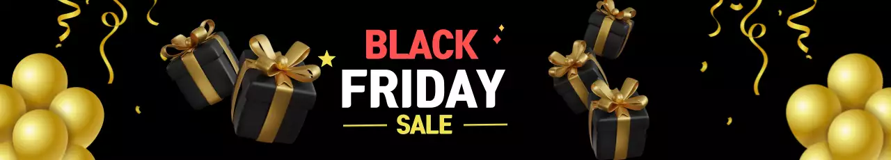 검은색 배경과 금색 풍선이 있는 블랙 프라이데이 세일