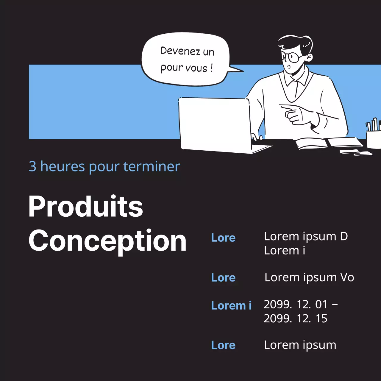 Promouvoir un discours minimaliste sur la conception des produits en noir et bleu