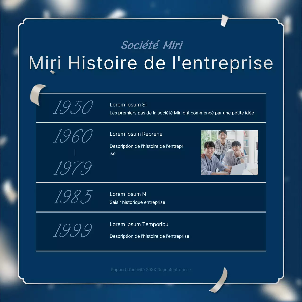 Un luxueux poste de rapport de performance de fin d'année en bleu marine et en argent