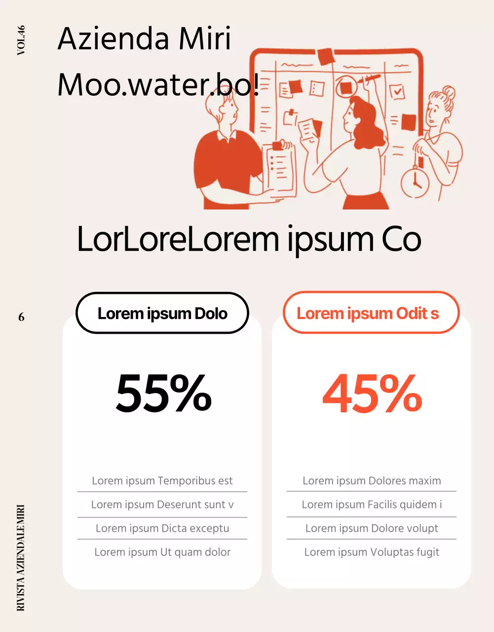 Una simpatica rivista aziendale arancione e beige