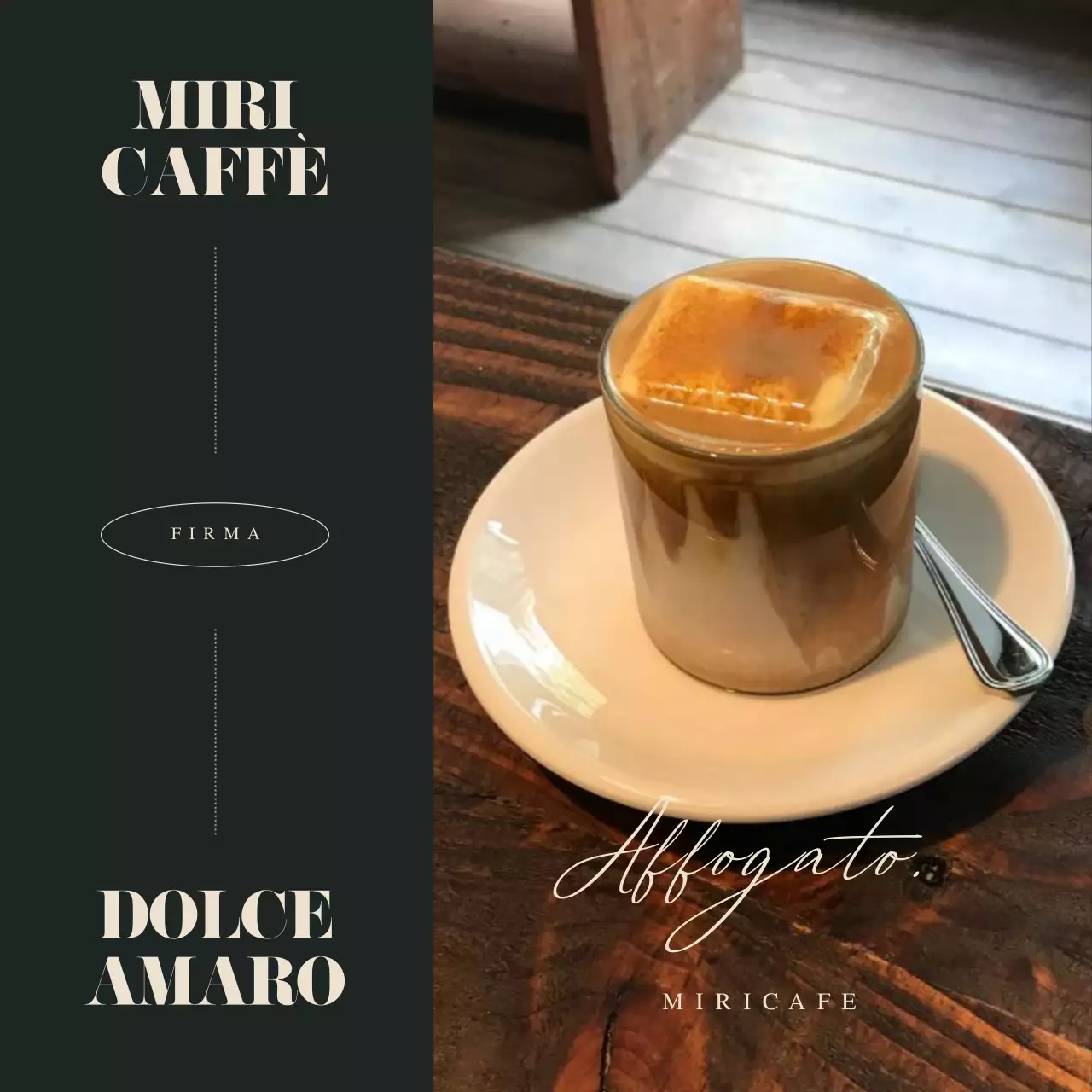 Un semplice annuncio di marca di un caffè in verde e avorio