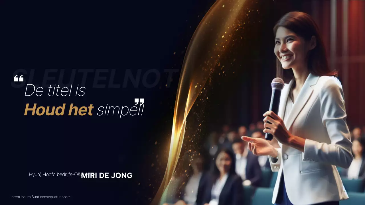 Een luxe conferentiepresentatie in marineblauw en goud