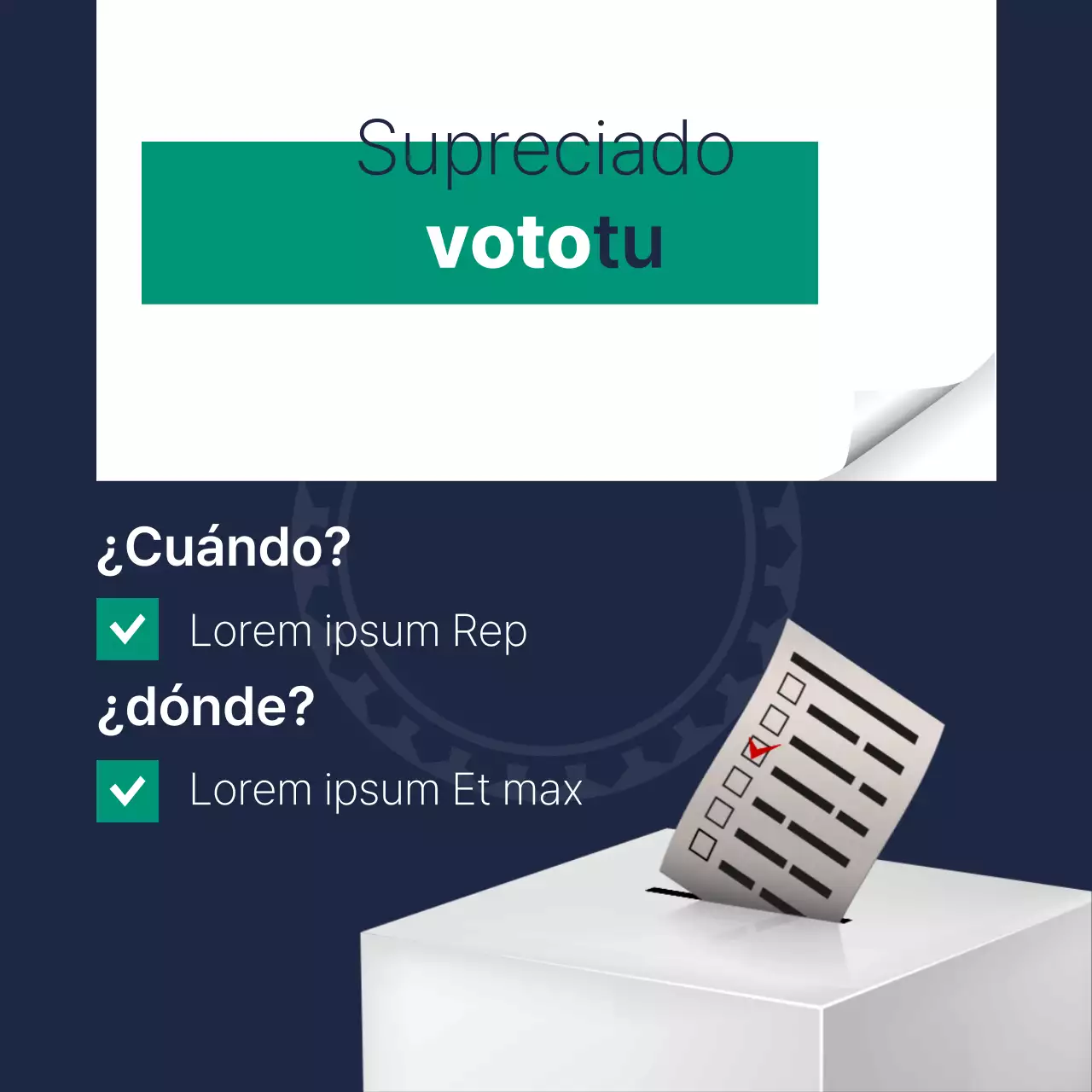 Un sencillo folleto de promesas electorales en azul marino y blanco